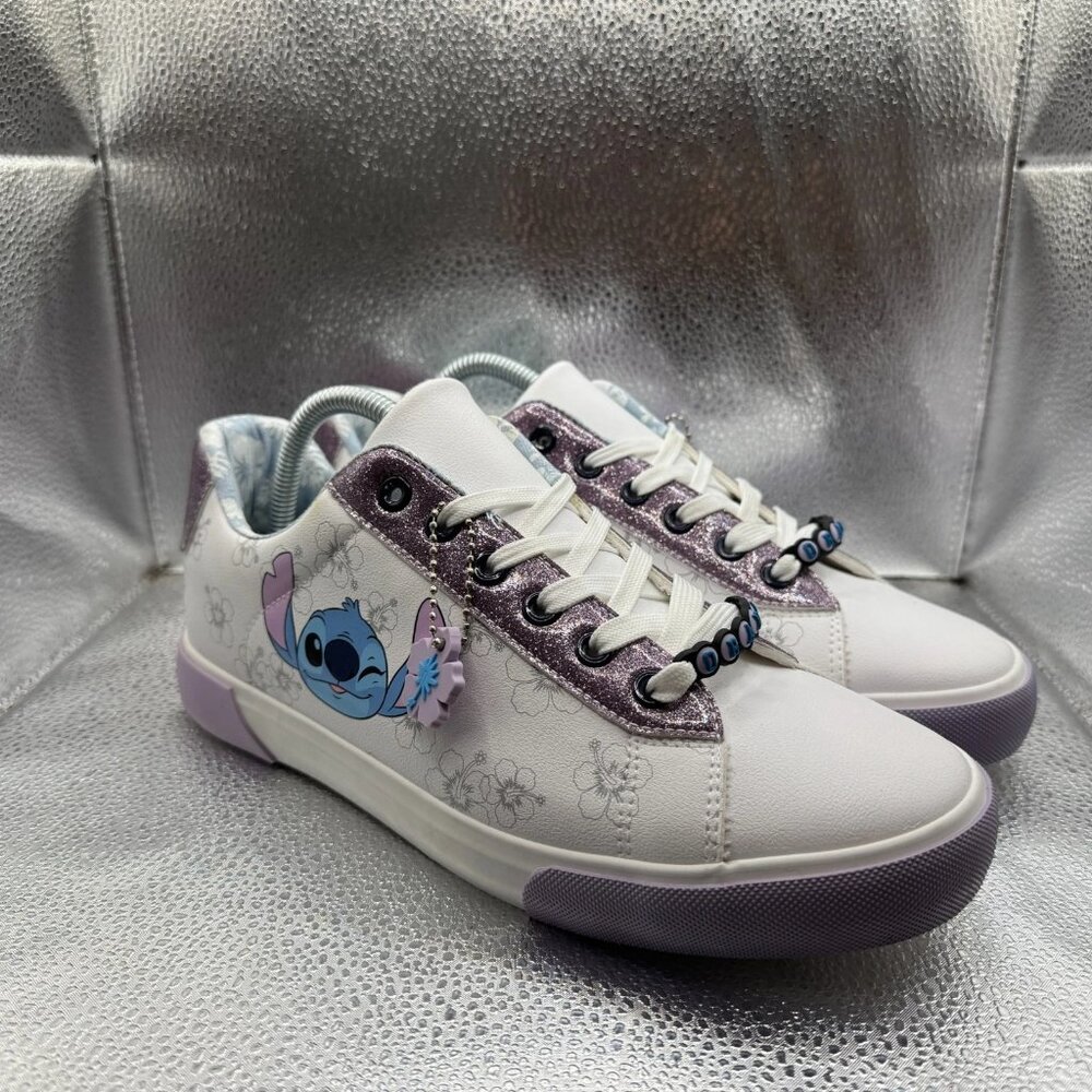 Size‎ 9 Ground Up Disney Stitch White Floral Womens Low Top Lace Up Sneakers